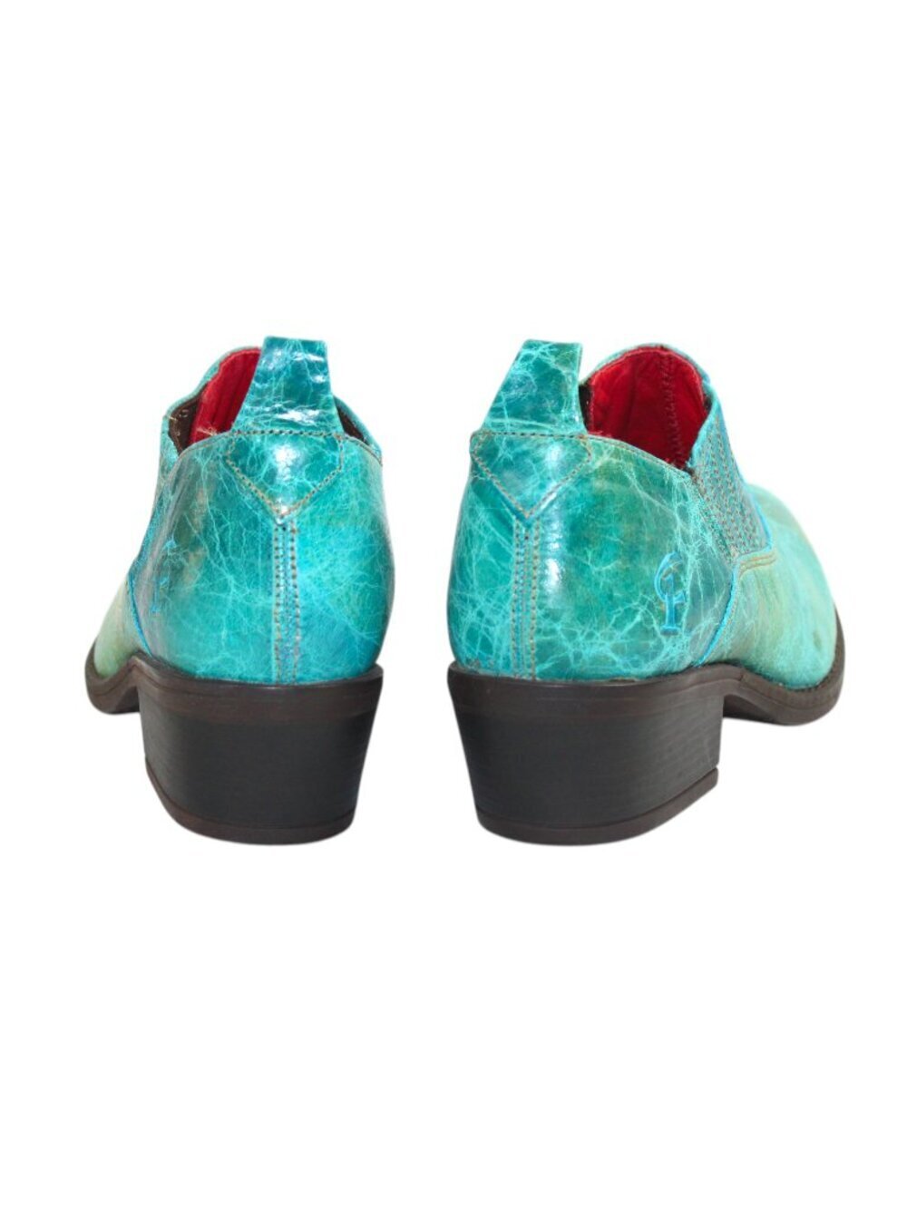 Ferrini Turquoise Distressed Slip On R-Toe Shootie, Size 6 - Picture 8 of 11